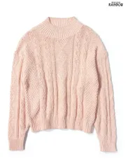 アメリカ 古着 無地 長袖 ケーブル編み ニット セーター ピンク 