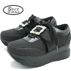 ☆新品未使用☆Ｓサイズ（22cm -22.5cm）超美品 ヨースケ YOSUKE 厚底スニーカー ブラック レディース 厚底シューズ 黒 ビジューバックル　MY0429-445