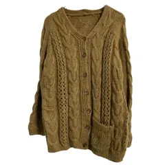 ニット セーター カーディガン レディース S～ キャメル Vネック ケーブル 古着卸 アメリカ仕入 a612-7237