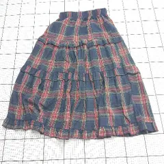 ◇ ⊇　美品 フリフル ギンガムチェック ロング フレア フレアチェック柄スカート サイズF ネイビー系　レディース E  【1508200028651】
