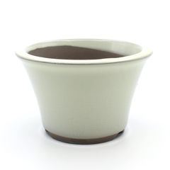 【未使用】盆栽鉢 4号 丸反型鉢 白色 クリーム釉 瀬戸焼 深型 陶器 観葉植物 アガベ 塊根 多肉 サボテン 雑木 約13センチ 小品 小さい 植木鉢 苔 うめきち盆栽用品店