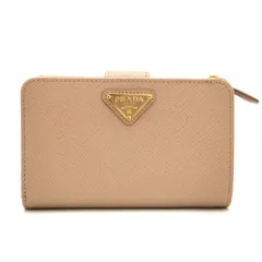 【 ほぼ未使用 】PRADA プラダ 二つ折り財布 サフィアーノ トライアングル コンパクト レザー ウォレット 1ML225 チプリア イタリア製 くすみピンク ベージュ ピンク 中古 美品