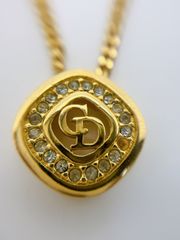 ChristianDior/クリスチャンディオール　ネックレス　ゴールド　CDロゴ　ラインストーン　ヴィンテージ　アクセサリー　BN017