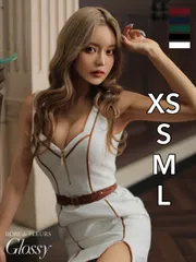 ホワイトキャメル  [GL3152-Wxcamel-2310【ROBE de FLEURS Glossy/ローブ・ド・フルール グロッシー】カラーパイピング/ バイカラー/ フロントジッパー/ ノースリーブ/ ワンカラー/ タイト/ ミニドレス/ キャバドレス