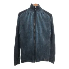 CASUAL WEAR リブニット フルジップ コットンセーター 大きいサイズ ブルー (メンズ XXL) 中古 古着 T0738