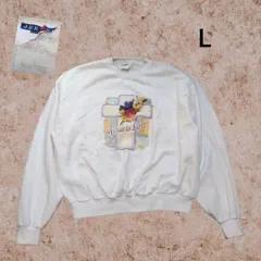 古着　プリントスウェットトレーナージャージーズLホワイトアメリカ製生地 swh0774
