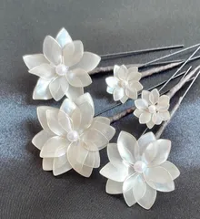 ディップアート ヘアピン コサージュ風 Uピン ゴールドかすみ草付き｜結婚式 成人式 卒業式 和装 洋装 ウェディング 髪飾り ハンドメイド