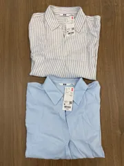 ユニクロ レーヨンスキッパーブラウス 無地 ストライプ セット売り 7分袖 M