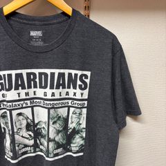 古着 L Tシャツ MARVEL マーベル スターロード ガモーラ ロケット グルート ドラックス ビックプリント クルーネック グレー