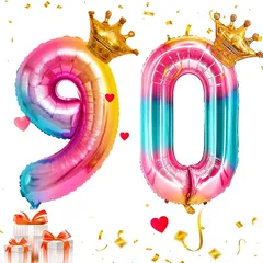 【新品】 数字 バルーン 40インチ 大きい バースデーバルーン【数字90】 王冠 ナンバーバルーン 誕生日 風船 バースデー 飾り アルミ風船 約90cm ビッグ バルーン 数字 ハッピーバースデー 飾り付け 結婚式パーティー 記念日 ウェディング イベ 1