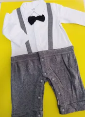 訳あり品　男の子ベビーキッズ　長袖フォーマル蝶ネクタイ付きカバーオール　ロンパース　80cm 90cm