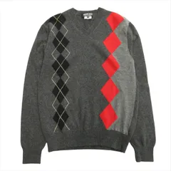 美品 10aw コムデギャルソンオムドゥ COMME des GARCONS HOMME DEUX アーガイル ニット セーター Vネック ウール M グレー メンズのサムネイル