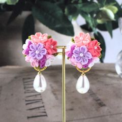 ❁芝桜B和風クリップイヤリング・おとなかわいいつまみ細工アクセサリー❁着物・和装・浴衣・小さなつまみ細工・ハンドメイドアクセサリー