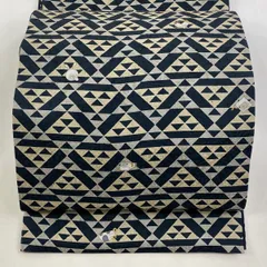 【美品】 袋帯 秀品 十二支 幾何学模様 金彩 濃紺 全通 正絹 【中古】