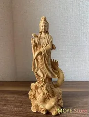 セール✨仏像美術品　白楠木彫り　H58cm　大型龍上滴水観音様の立像　開運縁起物 セール仏像美術品 白楠木彫り H58cm 大型龍上滴水観音様の立像