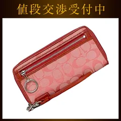 コーチ ラウンドファスナー 長財布 ピンク シグネチャー 財布 キャンバス