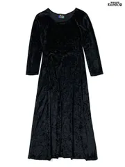 古着 無地 ベロア ロング丈 長袖 ワンピース 黒 (otu2510009)