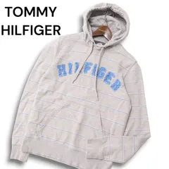 HILFIGER DENIM トミーヒルフィガー 通年 ロゴワッペン★ スウェット ボーダー プルオーバー パーカー Sz.M メンズ グレー