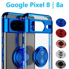 Google Pixel 8 8a ケース メッキ加工 リング付き 回転可能 一体型 保護ケース  ストラップホール ピクセルエイトエー 軽量 スタンド機能 TPUスマホカバーのサムネイル
