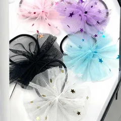 ヘアゴム キッズ チュール ポンポン 5カラー各1個 星 丸 ハンドメイド 手芸 ヘアアクセサリー ヘアアレンジ h-1524