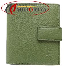 【中古】HIROFU ヒロフ 二つ折り財布 コンパクトウォレット レザー グリーン レディース /181616