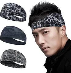 eggpass ヘアバンド メンズ スポーツ 汗止め ヘッドバンド ワイドタイプ 3個セット 4 スプラッシュブラック/ストライプグレー/イナズマホワイト( 「4」スプラッシュブラック/ストライプグレー/イナズマホワイト)