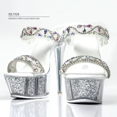 シルバー　SH029【22.0cm〜24.5cm】送料無料 Angel R / エンジェルアール パールフラワービジュー×ラメクリアハイヒールサンダル SH029 クリア ハイヒール サンダル キャバドレス キャバ嬢