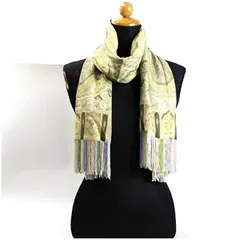 エトロ ウール シルク 長方形ストール ビーズフリンジ付き カーキ ベージュ