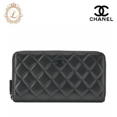 CHANEL シャネル マトラッセ ラウンド長財布 ラムスキン 黒（ブラック金具）レディースウォレット 財布   【中古】【送料無料】