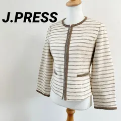 J.PRESS　ジェイプレス　ノーカラージャケット　ホワイト　ボーダー