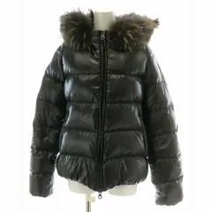 デュベティカ DUVETICA アダラ ADHARA ダウンジャケット シャイニー ラクーンファー 毛皮 ロゴ ダブルジップ 光沢 42 S 黒 ブラック 茶 ブラウン D.030.07 MFG-1035R /MP ■GY18