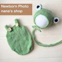 かえる帽子とカエルロンパース♪ニューボーンフォト撮影衣装 ボンネット　蛙　梅雨