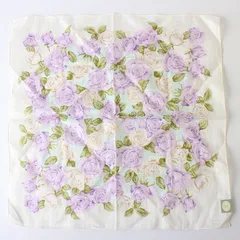 MNH25016 未使用 Christian Dior クリスチャン ディオール 大判 ハンカチ 総柄 フラワー柄 花 綿 ホワイト×マルチカラー