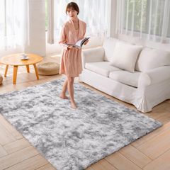 ラグマット 洗えるラグ【中層:極厚30D高密度ウレタン ラグ 独自技術の抗菌防臭加工】絨毯 オールシーズン快適に使用 滑り止め付き 高密度シャギーラグ カーペット ライトグレー ×ホワイト 160×200cm