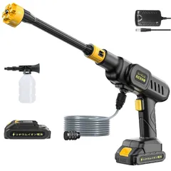 ベランダ 浴室 玄関 ガラス 階段 屋外 庭 キャンプ 洗車機 バッテリー式 ポータブル高圧洗浄機 持ち運び便利 収納ケース 5mホース 日本語取扱説明書 自吸式 フォームノズル付 6in1ノズル 多機能 噴射距離8M 【2025新登場強化版】 射水量6L/