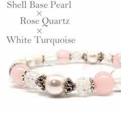 天然石パワーストーンブレスレット シェルパール ローズクォーツ クラック水晶