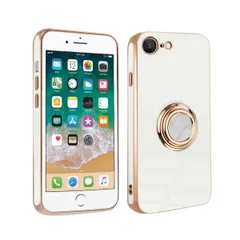 【在庫処分】アイフォンSE2 4.7インチ リング 車載ホルダー対応 スタンド機能 カバー 360°回転 耐衝撃 リング付き レンズ保護 ケース ケース ストラップホール付き iPhone8/7 SE2/3 iPhone （ホワイト） iPhone SE
