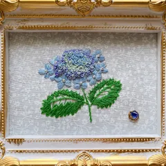 紫陽花　刺繍　額装 お家で作ってみよう！】額紫陽花の刺繍 Lacecap hydrangea