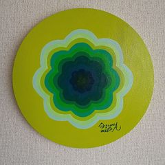 緑の曼荼羅　画家　小楠アキコ作品　サイズ30×30cm　アクリル絵の具