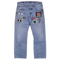 LEVI'S 501 CUSTOM JEANS 4【33inch】【WASH BLUE】 (リーバイス  デニム ジーンズ ワッペン カスタム リメイク ヒップホップ HIP HOP)