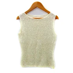 ストロベリーフィールズ STRAWBERRY-FIELDS サマーニット カットソー ノースリーブ ラウンドネック スパンコール装飾 オフホワイト /SY44