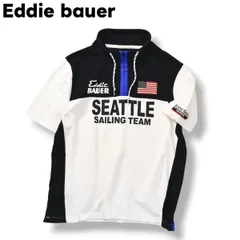 エディーバウアー Eddie bauer 刺繍 ワッペン 半袖 カノコ ハーフジップ ポロシャツ L ネイビー ホワイト メンズ アウトドア