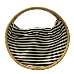 KATE SPADE SATURDAY(ケイトスペードサタデー) ハンドバッグ - 黒×白×ブラウン ボーダー コットン