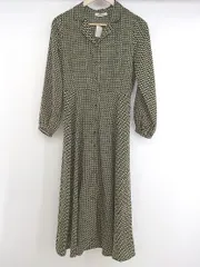 ◇ And Search アンドサーチ 総柄 長袖 膝下丈 シャツワンピース サイズM グリーン系 マルチ レディース P  【1302230002953】