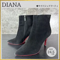 S195 美品 大人気！ DIANA ダイアナ 本革スエード サイドジップ レッドソール ブーティ ショートブーツ 黒ブラック 24.5cm