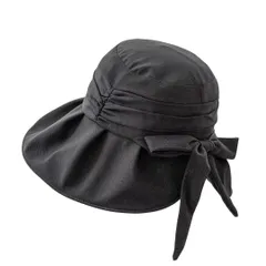 [Liebendo] UVカット 帽子 レディース ハット 日焼け防止 つば広・小顔効果・折りたたみ 遮光 遮熱 紫外線対策 日除け帽子 ワイヤー入り あご紐 散歩 旅行 通勤 大きいサイズ 春夏 (ブラック) [ブラック]