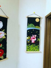 和風タペストリー　月夜に佇む姉弟