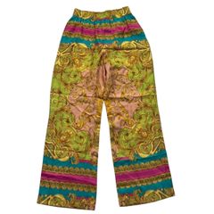 未使用　VERSACE ヴェルサーチ パンツ マルチカラー ボトムス ワイド 長ズボン ロゴ バロック プリント 総柄 シルク メンズ サイズ 46 Mサイズ