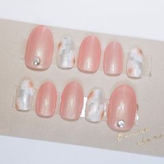現品/サイズオーダー】ネイルチップ きれいめ 花 上品 ピンク 白