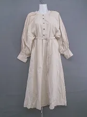 ◇ ◎ natural couture バンドカラー ボリュームスリーブ 長袖 膝下丈 シャツ ワンピース ベージュ レディース  【中古】 【1206130004942】